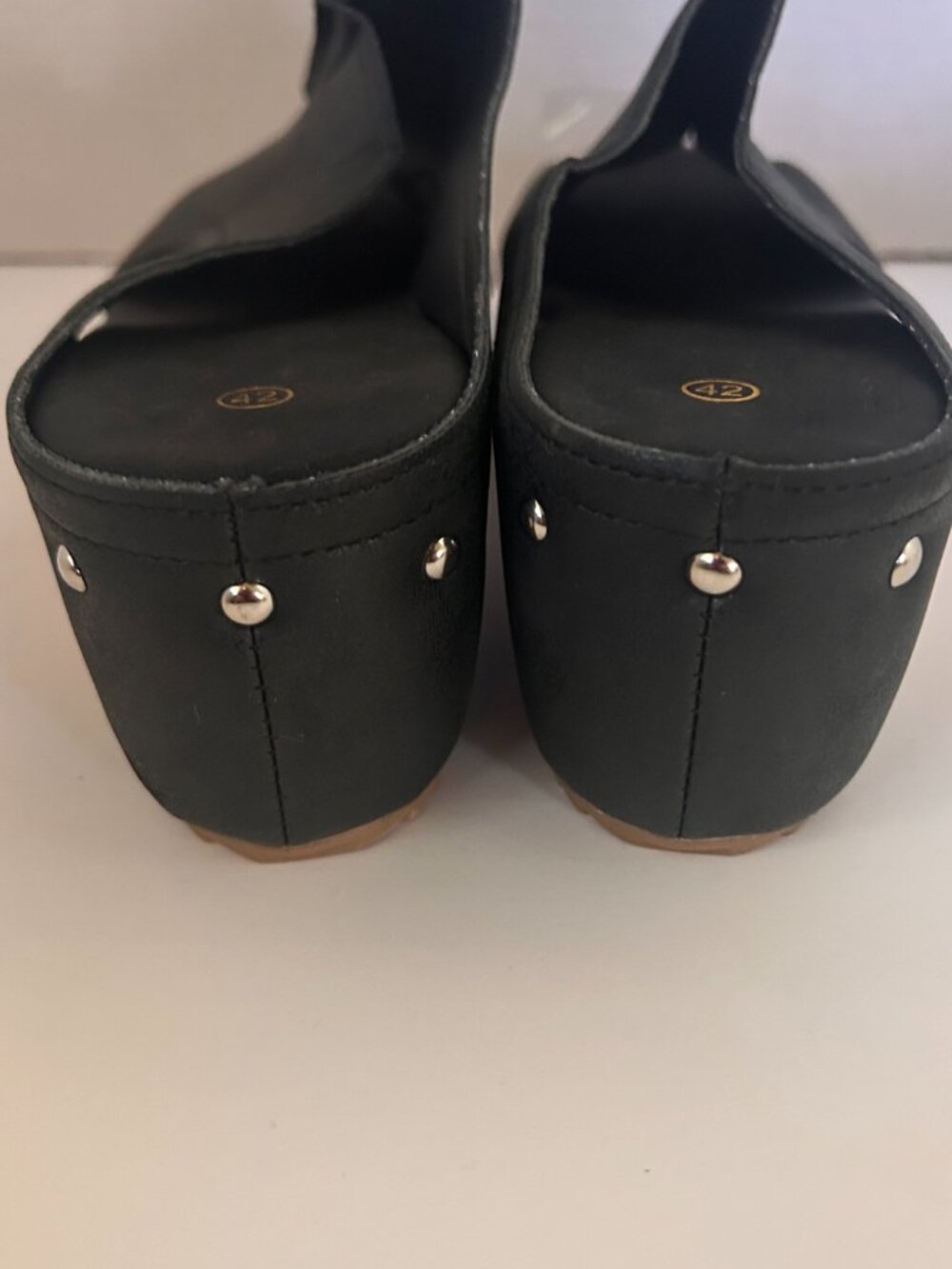 Black Platform Mule Sandals Cork Wedge Slides Studded Open Toe EU 42 - Picture 8 of 9
